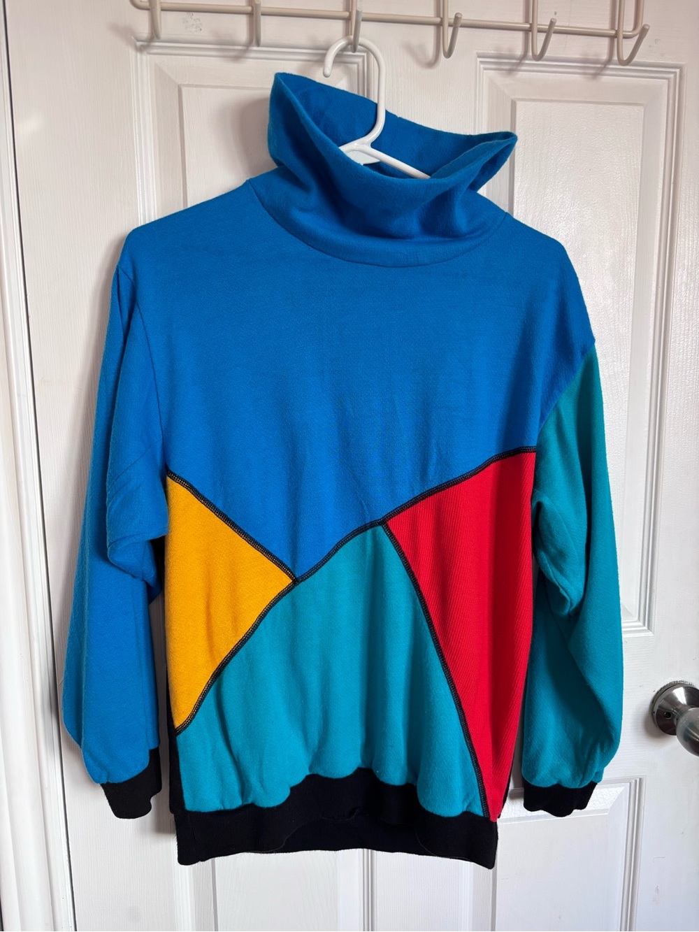 Vintage 90s Colorblock Funnel Neck Fleece Sweatshirt Small Made in USA